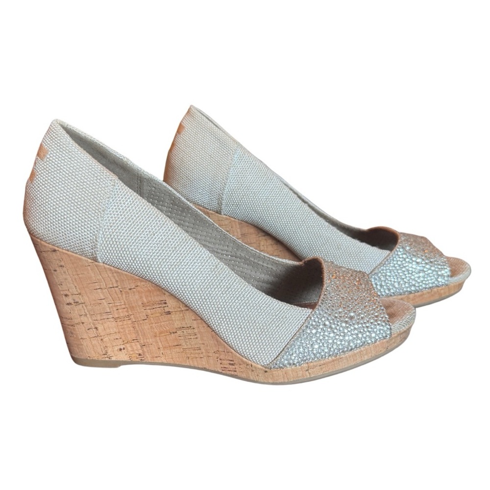 CUSTOM Bedazzled TOMS Wedding Wedges - Size 7.5